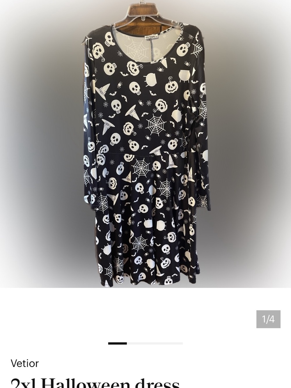 Black Halloween Print A-line Dress 400% polyester 🤪